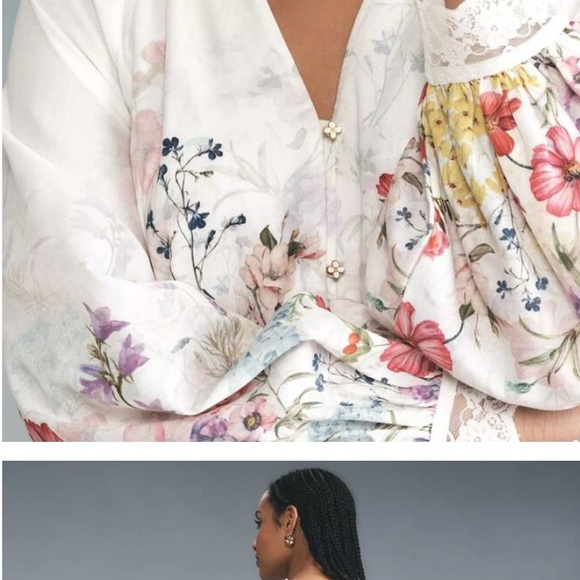 Size XL Anthropologie LET ME BE LONG-SLEEVE V-NECK FLORAL A-LINE MIDI DRESS - Picture 4 of 9